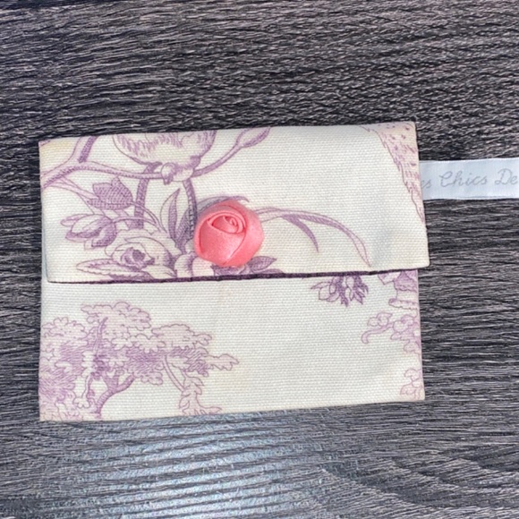 Les Chics de Claire Paris Small Canvas Make Up Cosmetic Bag Wallet Floral - Picture 3 of 10